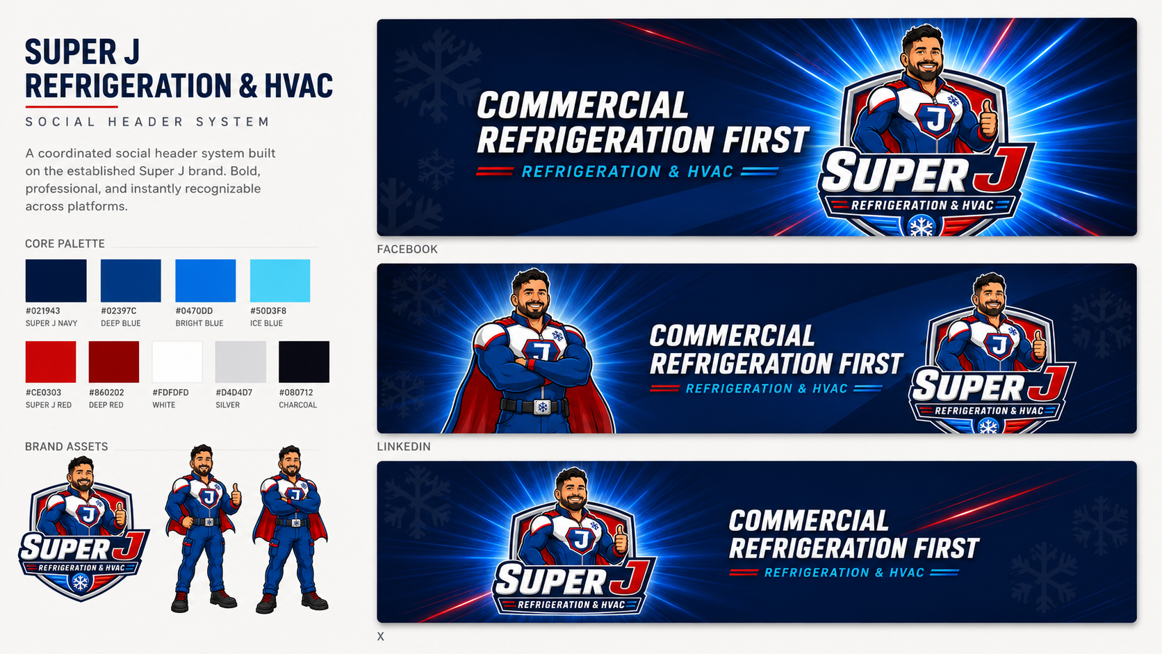 Super J coordinated social header system for Facebook, LinkedIn and X